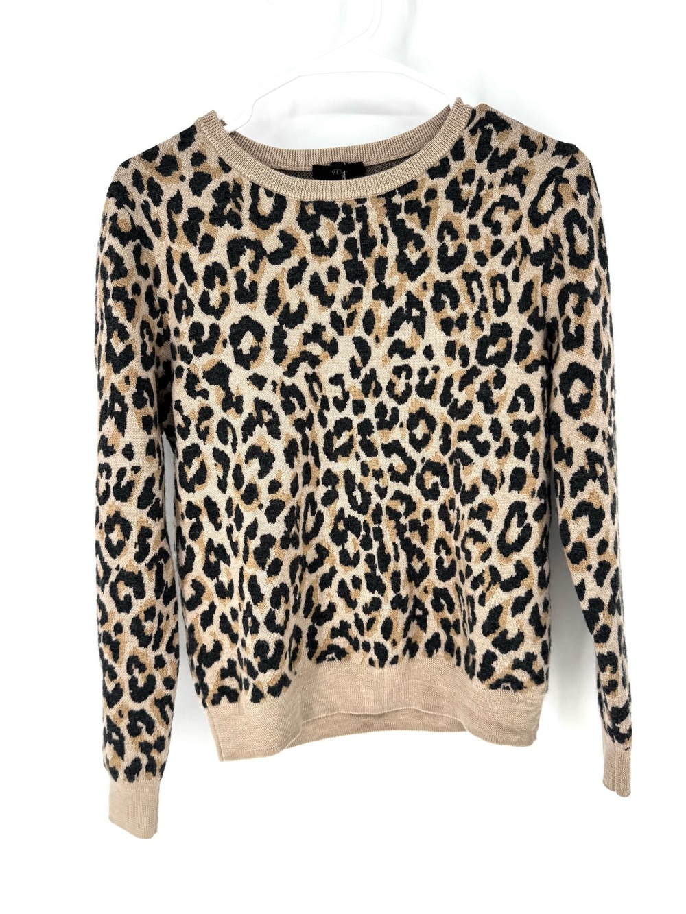 J. Crew 100% merino wool Leopard Print Crewneck Sweater in Beige, Black, Tan